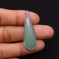 Close-up of teardrop natural stone pendant with silver woven metal frame and top ring - 12x38mm 4g/pc / Green Aventurine