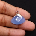 Faceted fan-shaped light blue stone pendant with elegant rose gold plated metal loop - 18x19mm 3g/pc / Blue Chalcedony
