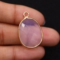 Faceted rose quartz teardrop pendant with gold-plated bezel for jewelry making - 17x26mm / Opal