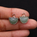 Semi-circular light green stone pendant with faceted finish in rose gold metal frame - Green Aventurine