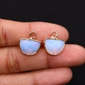 Golden fan-shaped opal pendants with iridescent blue-pink sheen for DIY necklaces - Opal