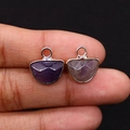 Faceted semi-circle purple amethyst pendant with golden metal frame for DIY jewelry - Purple Crystal