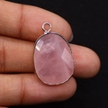 Teardrop rose quartz pendant with faceted surface and gold plated edge for DIY jewelry - 17x26mm / Rose Quartz