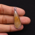 Water-drop shaped yellow natural stone pendant with silver metal edge in hand - 12x38mm 4g/pc / US 2