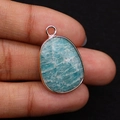Waterdrop shaped blue amazonite gemstone pendant with gold plated metal border frame - 17x26mm / Amazonite