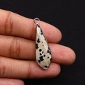 Pendentif goutte en jaspe dalmatien avec placage doré pour création de bijoux - 12x36mm / Jaspe dalmatien