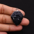 Shield shaped black marble natural stone pendant with gold plated edge and top bail loop - 22x30mm / Black Line Howlite