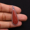 Teardrop-shaped red goldstone pendant with silver metal rim and sparkling stone texture - 12x38mm 4g/pc / Gold Sandstone