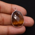 Faceted tiger eye teardrop pendant with gold plated metal frame for jewelry making - 17x26mm / Tiger's Eye