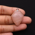 Shield-shaped natural pink crystal stone pendant with golden electroplated edge finish - 22x30mm / Pink Aventurine
