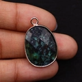 Faceted malachite gemstone pendant with rose gold plated bezel and natural green texture - 17x26mm / Size 16