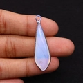 Teardrop white natural stone pendant with silver metal plating for DIY jewelry making - 12x38mm 4g/pc / Opal