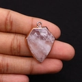 Shield shaped rose quartz pendant with rose gold plated edging and hanging ring - 22x30mm / White Crystal