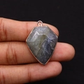 Geometric shield-shaped natural stone pendant with rose gold plated edging detail - 22x30mm / Labradorite