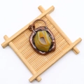 Vintage punk style natural striped agate stone pendant with rustic copper electroplated edges - Yellow Agate Stone Style (No. 3)