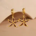 Boucles d'oreilles pendantes étoile de mer en acier doré avec émail rouge foncé - Étoile de mer / Rouge Foncé