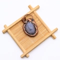 Lavender agate stone necklace pendant with antique copper plated edge detail - Gray-Blue Rough Stone Style (No. 5)