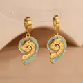 Élégantes boucles d'oreilles spirale en acier inoxydable doré et émail bleu - Conque / Bleu