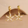 Créoles dorées en acier inoxydable avec pendentif étoile de mer en émail blanc - Étoile de mer / Blanc