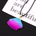 Natural gradient shell necklace with gold-plated edges and black woven cord pendant - Magenta Blue Gradient (2)