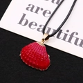 Natural red seashell pendant necklace with gold plated edge and black cord for women - Red Style (No. 1)