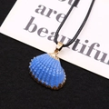Natural dyed blue shell pendant with gold plated edges on a simple black cord necklace - Dark Blue Style (No. 3)