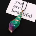 Detailed macro view of gradient shell pendant with gold electroplated spiral edges - 20-60mm / Green Purple Gradient (Without Rope)