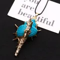 Sky blue natural murex shell pendant with gold edges on minimalist black cord - Conch Pendant With Cord / Sky Blue (No.2)