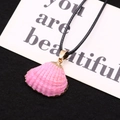 Pink dyed shell ocean pendant with gold plated edges on black wax cord necklace - Peach Pink Style (11)