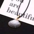 Natural silver grey scallop shell pendant with gold plated edges and black cord - Silver Gray Style (12)