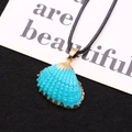 Blue seashell pendant necklace with gold plated edges and black woven cord for women - Blue Ribbed Style (13)