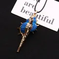 Colgante de concha azul con borde chapado en oro en collar de cordón trenzado negro - Colgante de Caracol con Cordón / Azul Real (Nº 6)