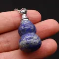 Handcrafted lapis lazuli gourd necklace with silver screw cap for essential oils - 18x35mm / Lapis Lazuli