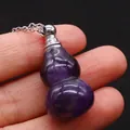 Detailed view of a purple amethyst gourd perfume bottle pendant with a silver metal chain - 18x35mm / Purple Crystal