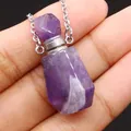 Natürliche Amethyst-Ätherisches-Öl-Flasche Halskette mit geometrischem Kristallanhänger - 25x38mm,18g / Amethyst