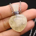 Natural heart-shaped yellow crystal gemstone perfume bottle pendant with silver chain - 23x36mm, 15g / Citrine