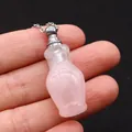 Handheld rose quartz perfume bottle pendant necklace with a fine silver chain - Rose Quartz