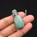 Green aventurine gemstone perfume bottle necklace with faceted geometric stone pendant - 19x35mm / Green Aventurine