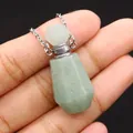 Halskette mit Parfümflaschen-Anhänger aus hellgrünem Naturstein in Hexagonal-Form - 25x38mm,18g / Grüner Aventurin