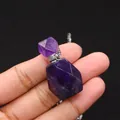Faceted purple amethyst perfume bottle necklace with silver metal chain pendant - 19x35mm / Purple Crystal