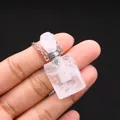 Detailed view of rose quartz perfume bottle pendant with natural crystal textures - 19x37mm,18g / White Crystal