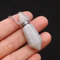 Parfümflakon-Halskette aus Naturstein mit Sechskant-Anhänger und silberner Kette - 13x41mm,11g / Blitzstein (Labradorit)