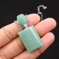 Natural green aventurine stone perfume bottle pendant with silver chain held in hand - 19x37mm,18g / Green Aventurine