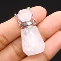 Handgehaltener achteckiger Rosenquarz Parfümflaschen Anhänger an einer Silberkette - 25x38mm,18g / Weiß Kristall