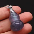 Handmade purple crystal perfume bottle necklace in Wu Lou shape with silver chain - 18x35mm / Purple Fluorite