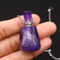Halskette mit violettem Amethyst-Parfümflakon-Anhänger und silberner Metallkette - 20x38mm / Amethyst