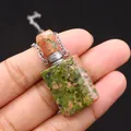 Unakite gemstone perfume bottle pendant necklace with silver chain held in hand - 19x37mm,18g / Unakite