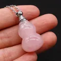 Handcrafted rose quartz perfume bottle necklace in gourd shape with silver chain - 18x35mm / Rose Quartz