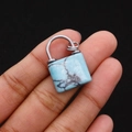 Natural stone turquoise padlock pendant with handcrafted silver wire decorative handle - Light Blue Turquoise