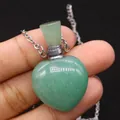 Green heart-shaped natural aventurine stone perfume bottle pendant with silver chain - 23x36mm, 15g / Green Aventurine